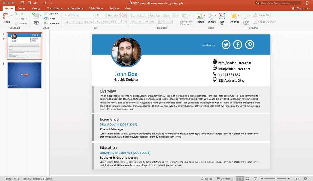 Example of resume that fits into one slide