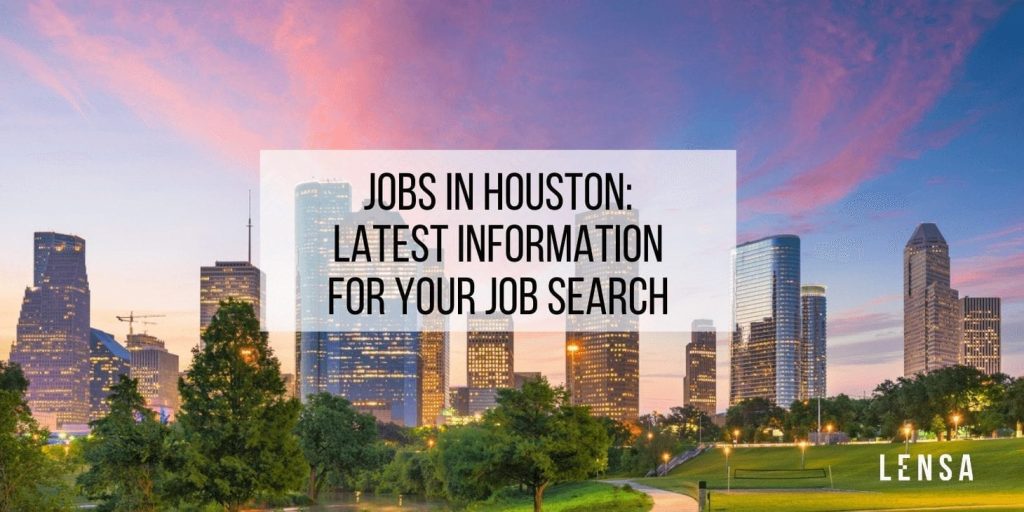 Houston, Texas, downtown city skyline and park at dawn where all the job opportunities lie
